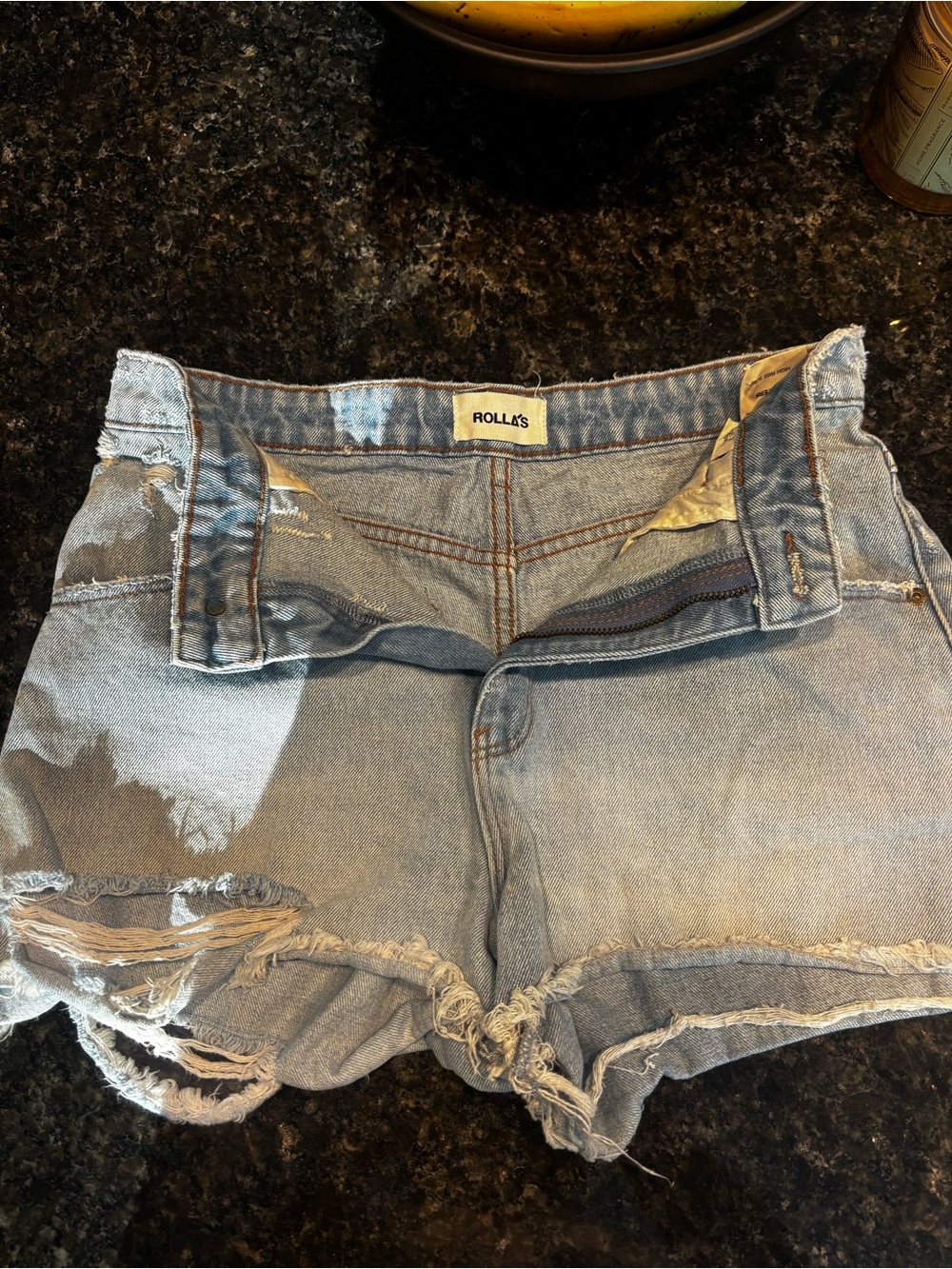 Rollas Distressed Denim Jean Shorts in Blue